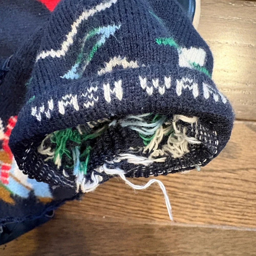 Hanna Andersson Slippers Sz 12-1Y Gnome Candy Cane Slippers Moccasins Navy Cozy‎